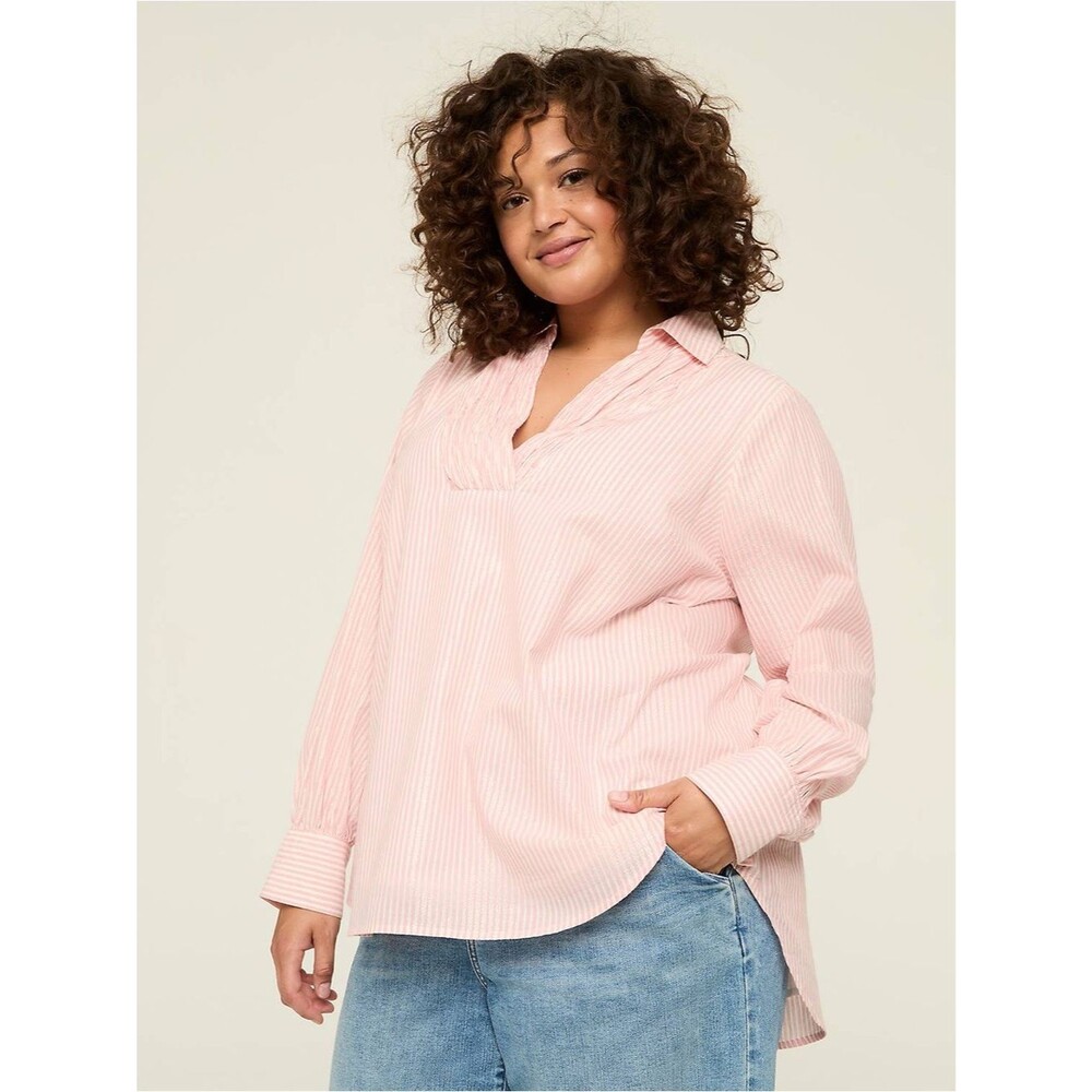 Lane Bryant Lurex Shimmer Collared Popover Blouse